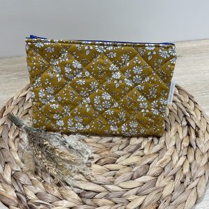 Trousse plate en Liberty fermeture  Bleu foncé