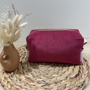 Trousse de toilette velours framboise Liberty Mamie rose trémière